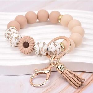 Blush Pink Beaded Keychain Bracelet with Tassel 🤩 2/$15